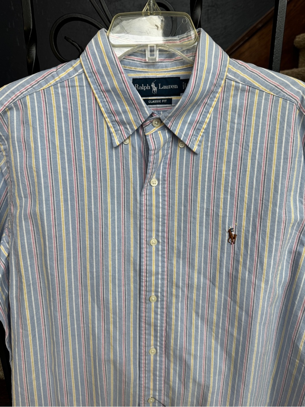 NEW Large Ralph Lauren Classic Fit Blue Multi-Stripe Button-Down Shirt